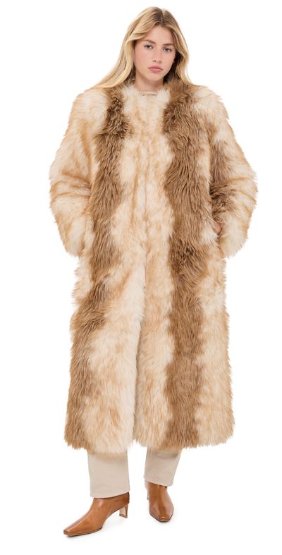 Apparis Apparis Solange Fox Maxi Coat Beige Multi