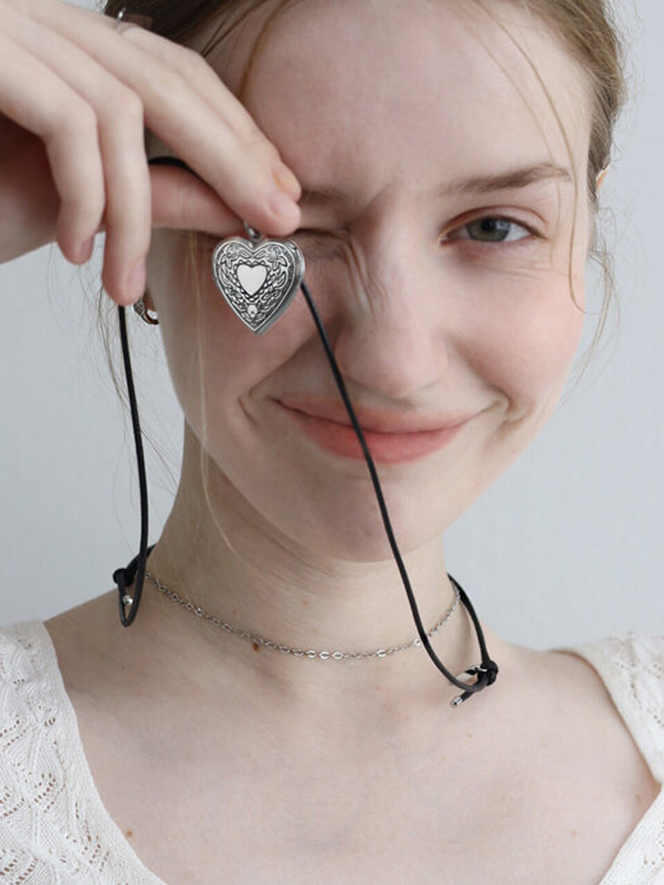 apple pie order Heart Locket Pendant Necklace (leather)