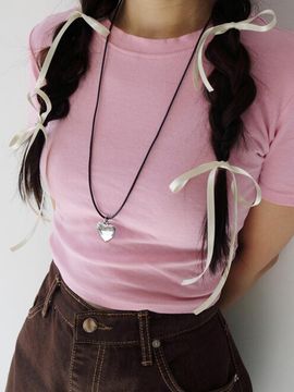 apple pie order Heart Pendant Leather Necklace [2color]