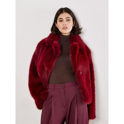 Apricot Apricot Faux Fur Collar Short Coat