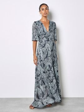 Apricot Apricot Floral Chiffon Pleat Maxi Dress