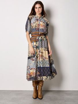 Apricot Apricot High Neck Patchwork Midi Shirt Dress