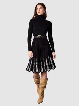 Apricot Apricot Lace Embroidery Fit Flare Knit Dress