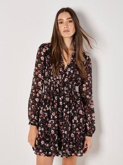 Apricot Apricot Painterly Floral Ruffle Mini Dress