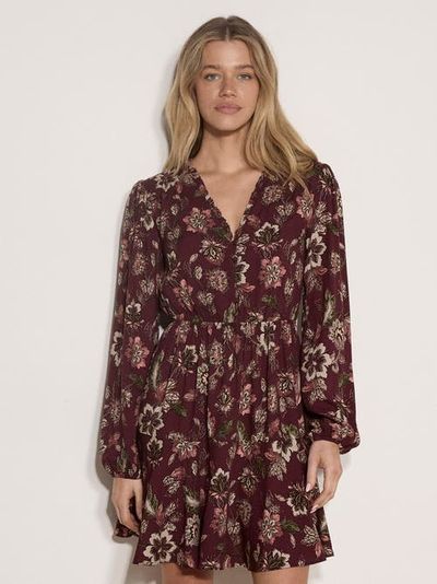Apricot Apricot Painterly Ruffle Neck Mini Dress
