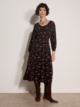 Apricot Apricot Watercolour Ditsy Smock Neck Dress