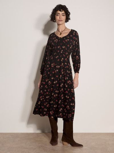 Apricot Apricot Watercolour Ditsy Smock Neck Dress