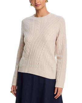 Aqua Aqua 100% Cashmere Multi Cable Knit Crewneck Sweater