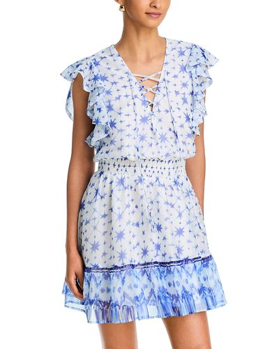 Aqua Aqua Batik Flutter Sleeve Mini Dress