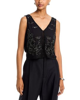Aqua Aqua Beaded V Neck Top