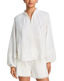 Aqua Aqua Button Front Lace Inset Top