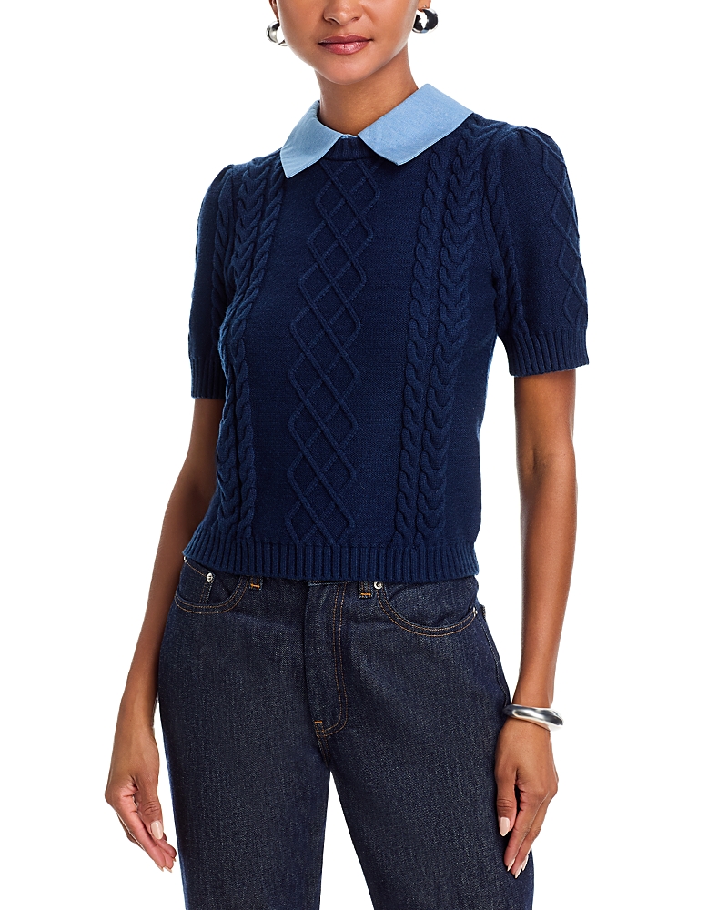 Aqua - Cable Knit Short Sleeve Twofer Top