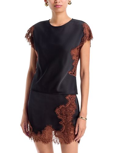 Aqua Aqua Cap Sleeve Lace Trim Satin Top