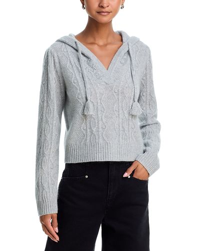Aqua Aqua Cashmere 100% Cashmere V Neck Cable Knit Hoodie Sweater