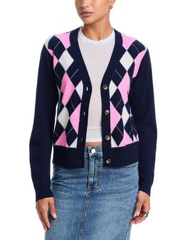 Aqua Aqua Cashmere Argyle V Neck Cardigan