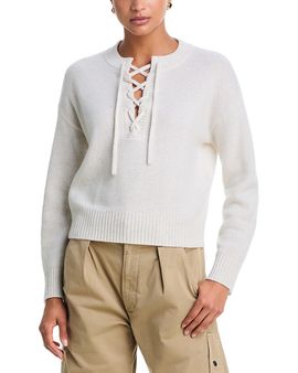 Aqua Aqua Cashmere Drop Shoulder Lace Up Sweater