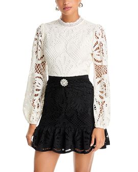 Aqua Aqua Contrast Lace Long Sleeve Mini Dress