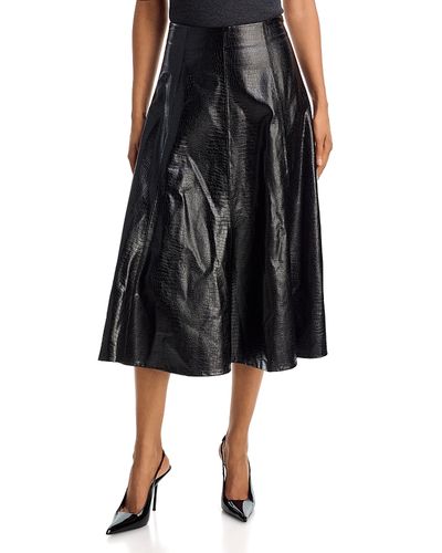 Aqua Aqua Croc Embossed Faux Leather Midi Skirt