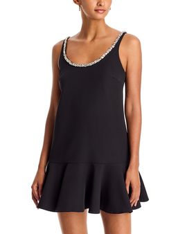 Aqua Aqua Crystal Neck Flounce Mini Dress
