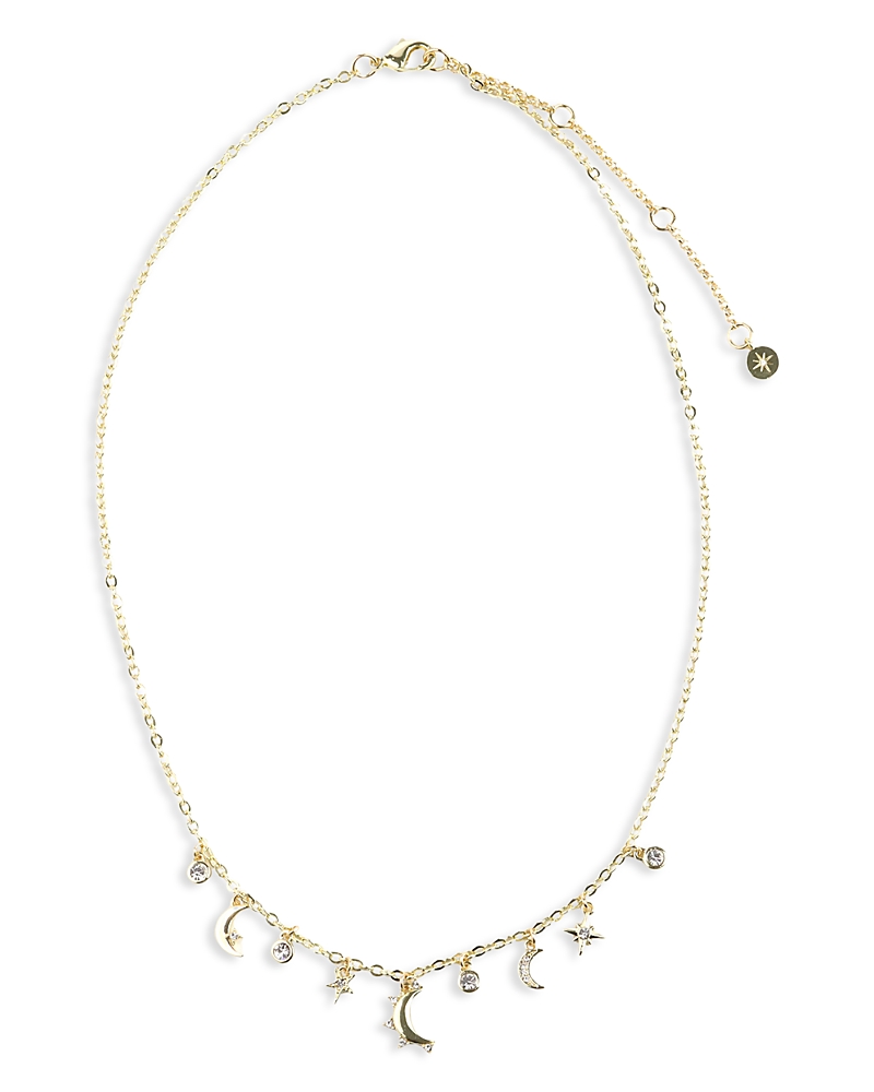 Aqua Aqua Cubic Zirconia Delicate Moon Charm Necklace, 17-19