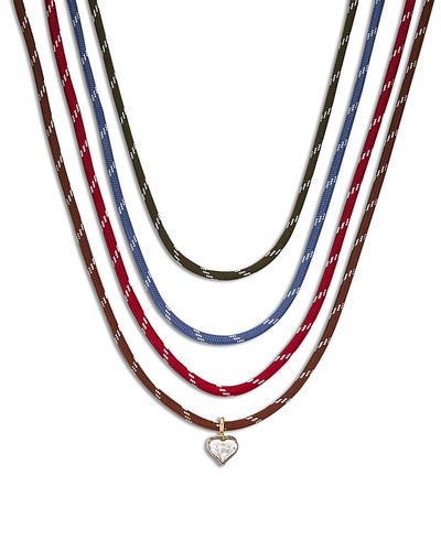 Aqua Aqua Cubic Zirconia Heart Pendant Cord Necklaces, Set of 4