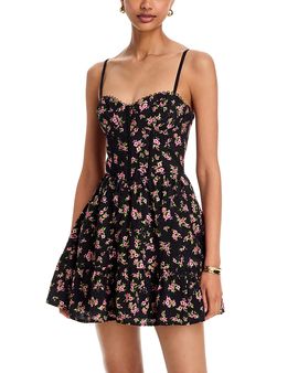 Aqua Aqua Ditsy Floral Eyelet Lace Up Mini Dress