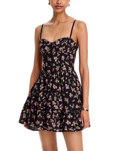 Aqua Aqua Ditsy Floral Eyelet Lace Up Mini Dress