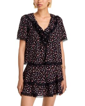 Aqua Aqua Ditsy Floral Lace Short Sleeve Top