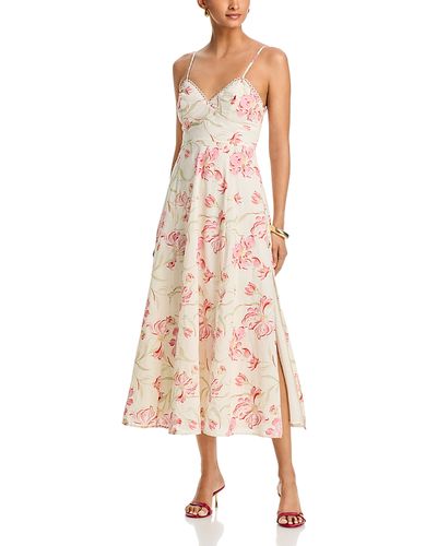 Aqua Aqua Embroidered Floral Lace Trim Midi Dress