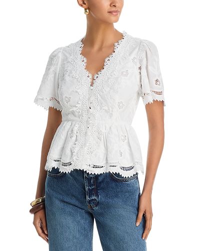 Aqua Aqua Embroidered Lace Button Down V Neck Top
