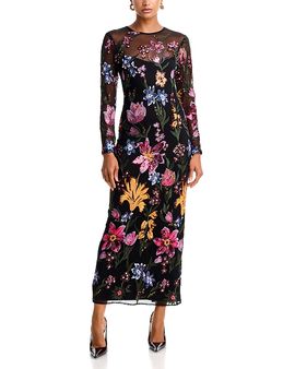 Aqua Aqua Embroidered Mesh Maxi Dress