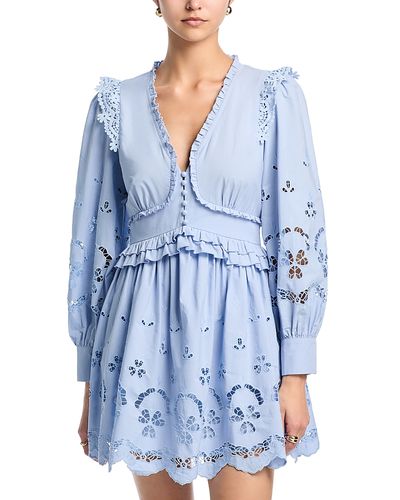 Aqua Aqua Embroidered Poplin Long Sleeve Mini Dress