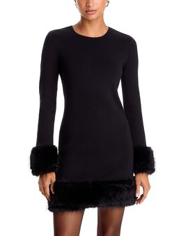 Aqua Aqua Faux Fur Trim Knit Mini Dress