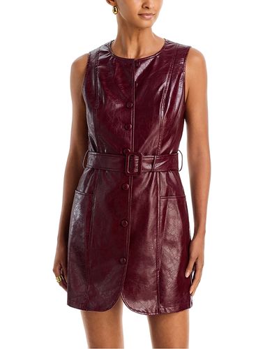 Aqua Faux Leather Belted Mini Dress