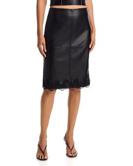 Aqua Aqua Faux Leather Lace Trim Skirt