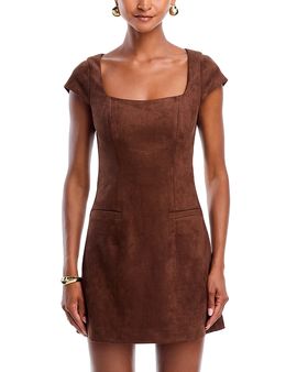Aqua Aqua Faux Suede Cap Sleeve Shift Dress
