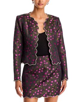 Aqua Aqua Floral Brocade Crystal Scallop Trim Jacket