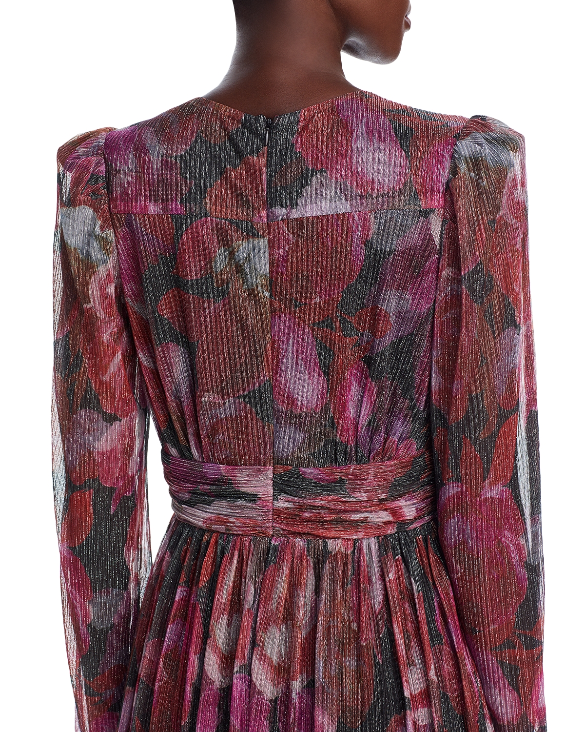 aqua long sleeve crinkle dress AQUA Floral Crinkle Metallic Long Sleeved Maxi Dress - Exclusive