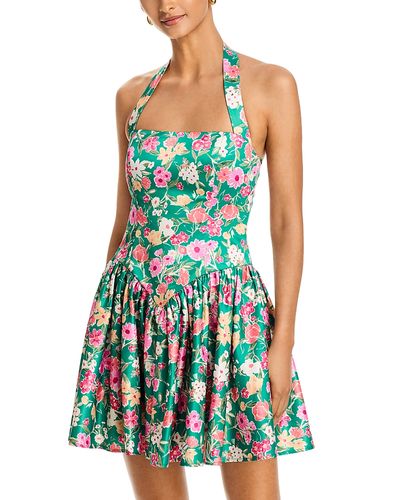 Aqua Aqua Floral Halter Drop Waist Mini Dress- Exclusive
