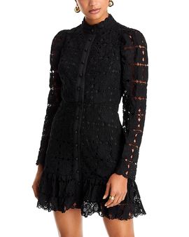 Aqua Aqua Floral Lace Mock Neck Long Sleeve Mini Dress
