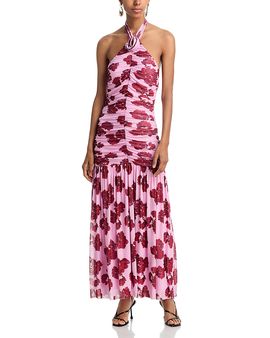 Aqua Aqua Floral Mesh Rosette Maxi Dress