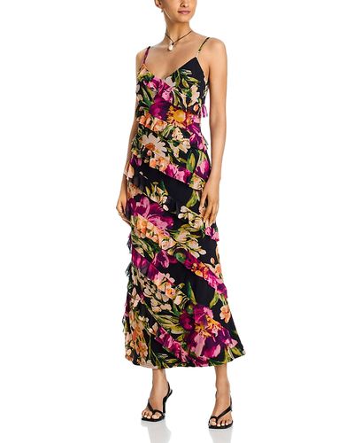 Aqua Aqua Floral Mesh Ruffle Maxi Dress