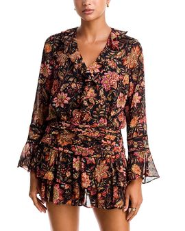 Aqua Aqua Floral Print Ruffled Long Sleeve Top