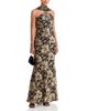 Aqua Aqua Floral Print Satin Scarf Neck Gown - 2