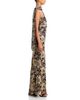 Aqua Aqua Floral Print Satin Scarf Neck Gown - 5