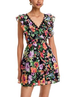 Aqua Aqua Floral Ruffle Sleeve Mini Dress