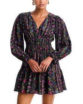 Aqua Aqua Floral Stripe V Neck Smocked Mini Dress