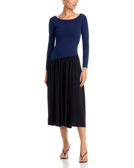 Aqua Aqua Fully Fashion Contrast Long Sleeve Midi Dress