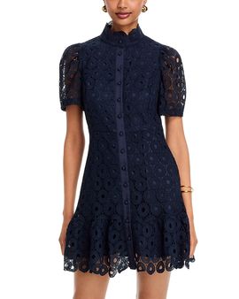 Aqua Aqua Geo Lace Short Sleeve Mini Dress