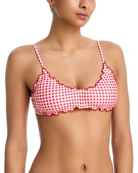 Aqua Aqua Gingham Lettuce Edge Bikini Top